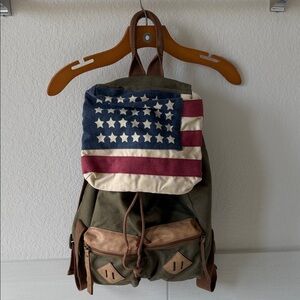 Mossimo Supply Co. Olive and Brown Backpack with Flag Design